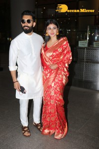 Newlyweds Mouni Roy and Suraj Nambiar at Mumbai Airport