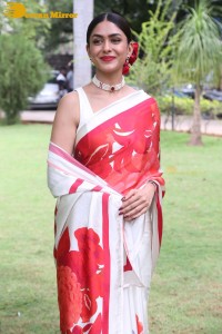Mrunal Thakur attending a movie function dressed in a saree