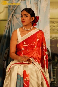 Mrunal Thakur attending a movie function dressed in a saree