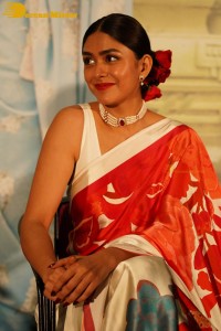 Mrunal Thakur attending a movie function dressed in a saree