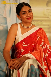Mrunal Thakur attending a movie function dressed in a saree
