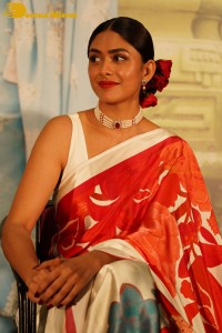 Mrunal Thakur attending a movie function dressed in a saree