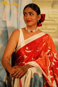 Mrunal Thakur attending a movie function dressed in a saree