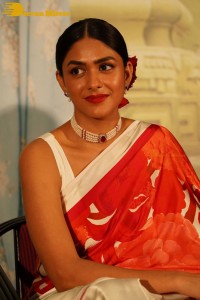 Mrunal Thakur attending a movie function dressed in a saree