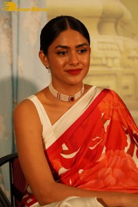 Mrunal Thakur attending a movie function dressed in a saree