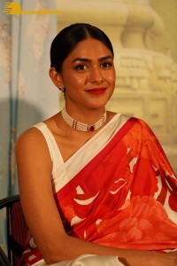 Mrunal Thakur attending a movie function dressed in a saree