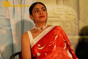 Mrunal Thakur attending a movie function dressed in a saree
