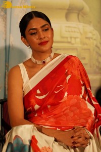 Mrunal Thakur attending a movie function dressed in a saree