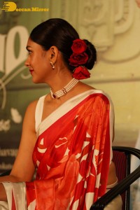 Mrunal Thakur attending a movie function dressed in a saree