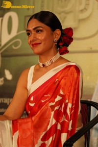 Mrunal Thakur attending a movie function dressed in a saree