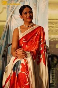 Mrunal Thakur attending a movie function dressed in a saree