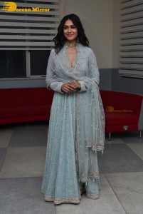 Actress Mrunal Thakur poses for pictures while promoting a movie