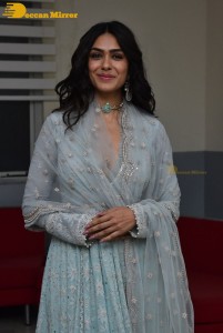 Actress Mrunal Thakur poses for pictures while promoting a movie