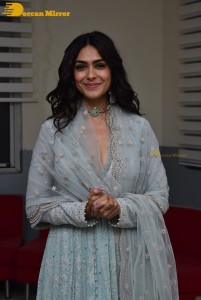 Actress Mrunal Thakur poses for pictures while promoting a movie