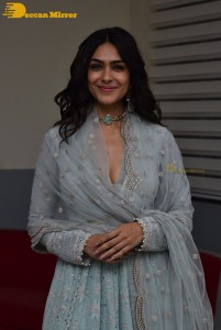 Actress Mrunal Thakur poses for pictures while promoting a movie