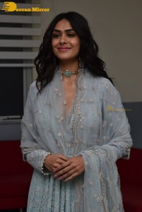 Actress Mrunal Thakur poses for pictures while promoting a movie