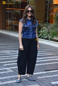 actress mrunal thakur cute in blue top and black pants