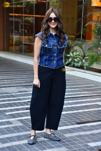 actress mrunal thakur cute in blue top and black pants