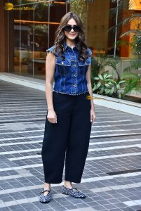 actress mrunal thakur cute in blue top and black pants