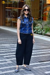 actress mrunal thakur cute in blue top and black pants