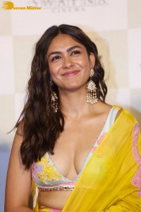 Actress Mrunal Thakur hot look in a yellow lehenga choli