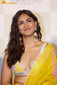 Actress Mrunal Thakur hot look in a yellow lehenga choli