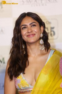 Actress Mrunal Thakur hot look in a yellow lehenga choli