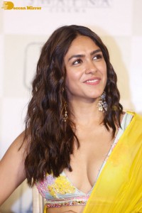 Actress Mrunal Thakur hot look in a yellow lehenga choli