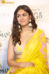 Actress Mrunal Thakur hot look in a yellow lehenga choli