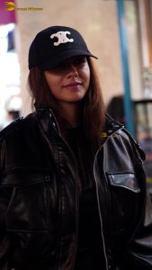 actress Mrunal Thakur stylish in a cap and jacket at mumbai airport