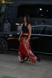 actress Mrunal Thakur gorgeous looks in black top and colorful skirt