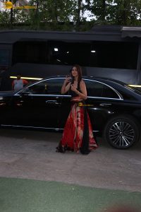 actress Mrunal Thakur gorgeous looks in black top and colorful skirt