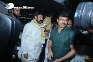 Balakrishna Nandamuri and Boyapati Srinu in Vijayawada to pray at the Temple for Akhanda movie success. Fans throng to see them.