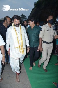 Balakrishna Nandamuri and Boyapati Srinu in Vijayawada to pray at the Temple for Akhanda movie success. Fans throng to see them.