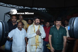 Balakrishna Nandamuri and Boyapati Srinu in Vijayawada to pray at the Temple for Akhanda movie success. Fans throng to see them.