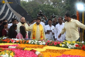 N.T. Rama Rao's family visits NTR Ghat on Jan 18, 2024, to pay respects to the legendary actor and politician