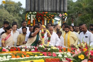 N.T. Rama Rao's family visits NTR Ghat on Jan 18, 2024, to pay respects to the legendary actor and politician