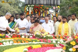 N.T. Rama Rao's family visits NTR Ghat on Jan 18, 2024, to pay respects to the legendary actor and politician