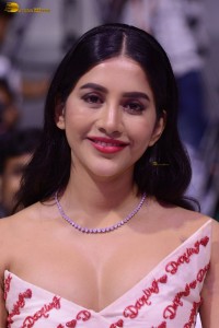 actress Nabha Natesh in a shoulderless white dress