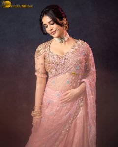 actress nabha natesh gorgeous in a pink saree