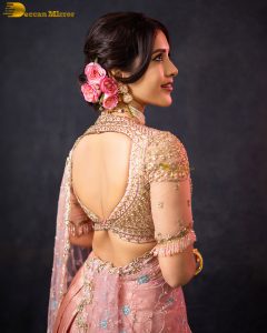 actress nabha natesh gorgeous in a pink saree