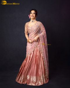 actress nabha natesh gorgeous in a pink saree