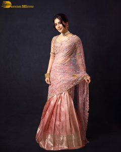 actress nabha natesh gorgeous in a pink saree