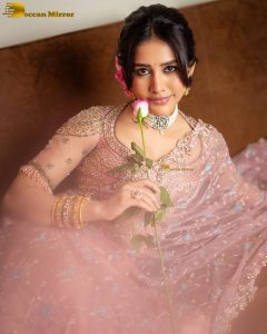 actress nabha natesh gorgeous in a pink saree