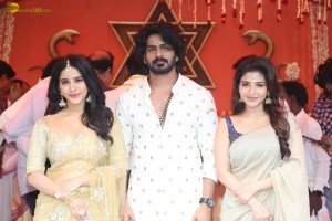 Nagabandham Movie Launch attended by Iswarya Menon, Nabha Natesh, Dil Raju, and Chiranjeevi