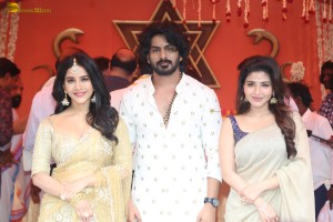 Nagabandham Movie Launch attended by Iswarya Menon, Nabha Natesh, Dil Raju, and Chiranjeevi