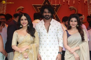 Nagabandham Movie Launch attended by Iswarya Menon, Nabha Natesh, Dil Raju, and Chiranjeevi