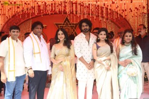 Nagabandham Movie Launch attended by Iswarya Menon, Nabha Natesh, Dil Raju, and Chiranjeevi