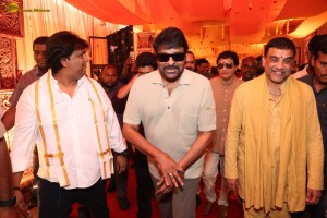 Nagabandham Movie Launch attended by Iswarya Menon, Nabha Natesh, Dil Raju, and Chiranjeevi