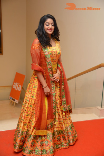 Telugu Actress Nakshatra photoshoot in a yellow Lehenga Choli dress
